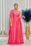 ELEGANCE ONE SHOULDER CAPE SLEEVE MAXI DRESS (ROSE PINK)