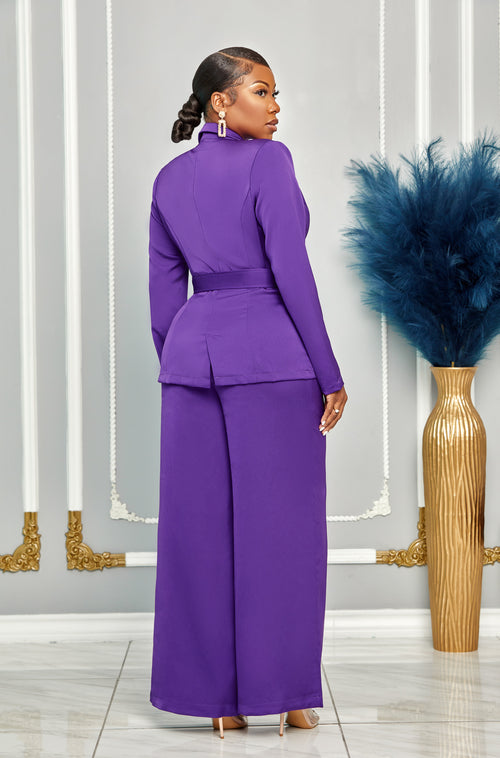 BUSINESS CLASS DOUBLE BREASTED BLAZER AND PANTS SET (PURPLE)