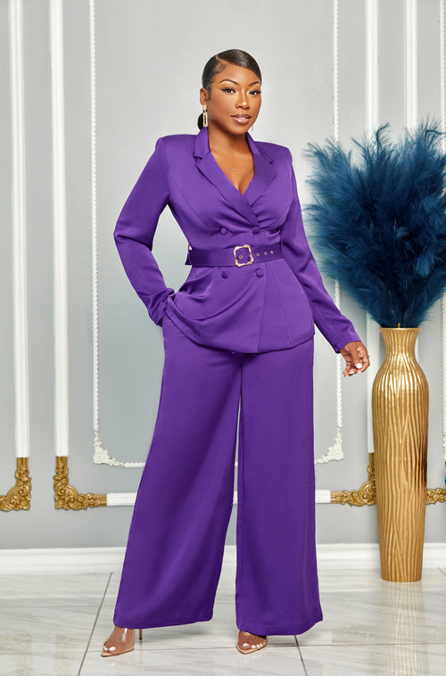 BUSINESS CLASS DOUBLE BREASTED BLAZER AND PANTS SET (PURPLE)