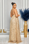 GLITTER AND SEQUIN OPEN BACK GOWN (GOLD)