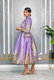 ELEGANT V-NECK 3/4 SLEEVE WRAP AROUND DRESS (LAVENDER)