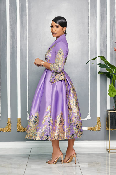 ELEGANT V-NECK 3/4 SLEEVE WRAP AROUND DRESS (LAVENDER)