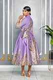 ELEGANT V-NECK 3/4 SLEEVE WRAP AROUND DRESS (LAVENDER)
