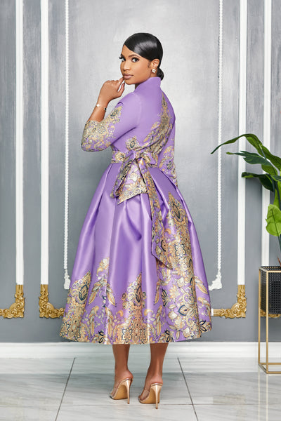 ELEGANT V-NECK 3/4 SLEEVE WRAP AROUND DRESS (LAVENDER)