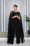 TIMELESS APPEAL CAPE SLEEVES RUCHED DETAIL JUMPSUIT (BLACK)