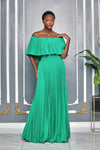 ELEGANT OFF SHOULDER PLEATED MAXI DRESS (GREEN)