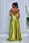 SWEETHEART NECKLINE GLOSSY SATIN OFF SHOULDER GOWN