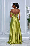 SWEETHEART NECKLINE GLOSSY SATIN OFF SHOULDER GOWN