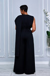 ABSTRACT SCARF-NECK DETAIL WIDE-LEG BLACK JUMPSUIT