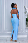 3D ROSETTE BODICE HALTER BANDAGE MAXI DRESS (BABY BLUE)