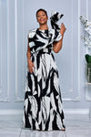 ABSTRACT PRINT SCARF-NECK DETAIL WIDE-LEG JUMPSUIT
