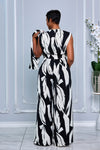 ABSTRACT PRINT SCARF-NECK DETAIL WIDE-LEG JUMPSUIT