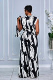 ABSTRACT PRINT SCARF-NECK DETAIL WIDE-LEG JUMPSUIT