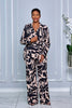 ABSTRACT PRINT SELF-TIE BLAZER AND PANTS SET