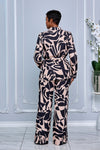 ABSTRACT PRINT SELF-TIE BLAZER AND PANTS SET