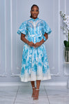 RHINESTONE EMBELLISHED BUTTON DOWN A-LINE DRESS (TURQUOISE)