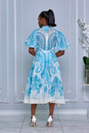 RHINESTONE EMBELLISHED BUTTON DOWN A-LINE DRESS (TURQUOISE)