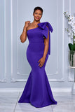 ONE SHOULDER NECKLINE STATEMENT BOW MERMAID MAXI DRESS