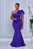 ONE SHOULDER NECKLINE STATEMENT BOW MERMAID MAXI DRESS