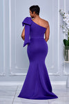ONE SHOULDER NECKLINE STATEMENT BOW MERMAID MAXI DRESS