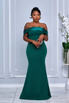 OFF SHOULDER TAFFETA AND CREPE MIX MERMAID DRESS WITH REMOVABLE BOW (GREEN)
