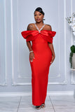 HALTERNECK CRYSTAL OFF SHOULDER BANDAGE DRESS (RED)