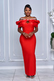 HALTERNECK CRYSTAL OFF SHOULDER BANDAGE DRESS (RED)