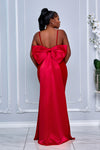 RIBBON BOW BACK DETAIL MERMAID MAXI DRESS (RED)