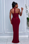 COWL NECKLINE HALTER MERMAID MAXI DRESS (BURGUNDY)