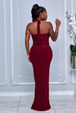 COWL NECKLINE HALTER MERMAID MAXI DRESS (BURGUNDY)