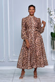 RHINESTONE EMBELLISHED BUTTON DOWN A-LINE DRESS (LEOPARD-PRINT)