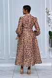 RHINESTONE EMBELLISHED BUTTON DOWN A-LINE DRESS (LEOPARD-PRINT)