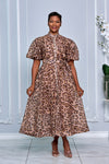 RHINESTONE EMBELLISHED BUTTON DOWN A-LINE DRESS (LEOPARD-PRINT)