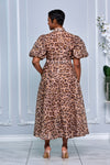 RHINESTONE EMBELLISHED BUTTON DOWN A-LINE DRESS (LEOPARD-PRINT)