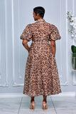 RHINESTONE EMBELLISHED BUTTON DOWN A-LINE DRESS (LEOPARD-PRINT)