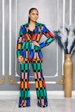 MULTI COLOR CHECKER PRINT BLAZER BOOTCUT PANTS SET