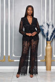 FLORAL LACE BANDEAU WITH MATCHING BLAZER & PANTS SET (BLACK)