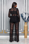 FLORAL LACE BANDEAU WITH MATCHING BLAZER & PANTS SET (BLACK)