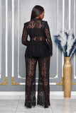 FLORAL LACE BANDEAU WITH MATCHING BLAZER & PANTS SET (BLACK)