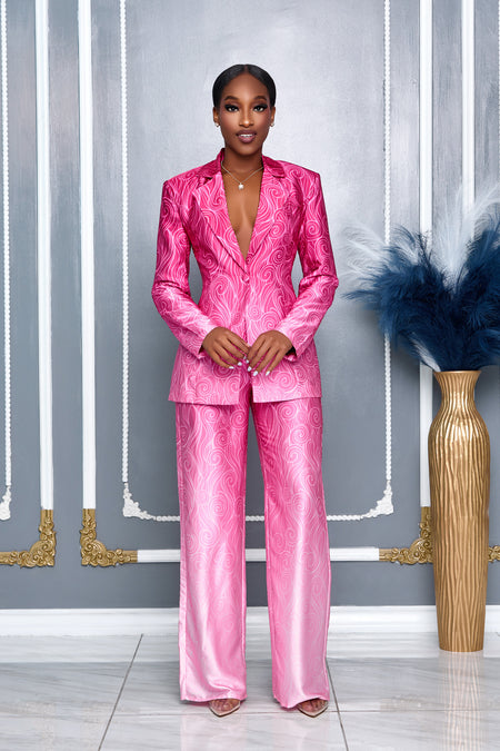 BLOOMING FLOWER ROYAL BLUE BLAZER AND PANTS SET