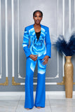 BLOOMING FLOWER ROYAL BLUE BLAZER AND PANTS SET