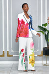 TULIP FLOWER PRINT BLAZER WITH MATCHING PANTS (WHITE)