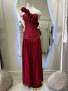 3D FLOWER LACE DROPWAIST MAXI DRESS (BURGUNDY)