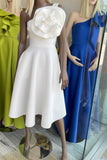 3D FLOWER SINGLE SHOULDER FLARE MIDI DRESS WITH POCKETS (WHITE)