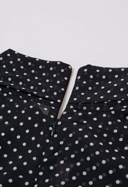 CASCADE RUFFLE POLKA DOT BOWKNOT CHIFFON MAXI DRESS (BLACK/WHITE)