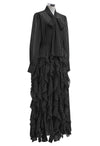 CASCADE RUFFLE POLKA DOT BOWKNOT CHIFFON MAXI DRESS (BLACK/WHITE)