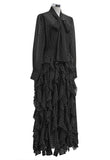 CASCADE RUFFLE POLKA DOT BOWKNOT CHIFFON MAXI DRESS (BLACK/WHITE)