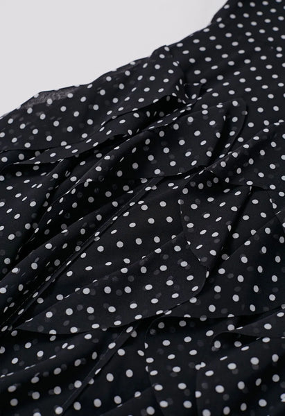 CASCADE RUFFLE POLKA DOT BOWKNOT CHIFFON MAXI DRESS (BLACK/WHITE)