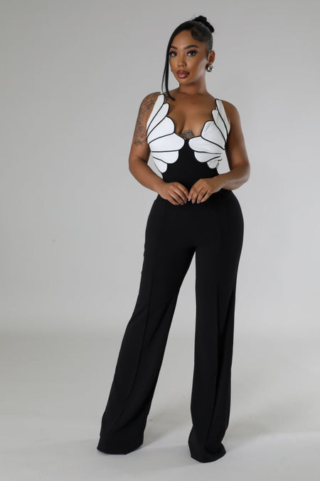 TUBE WHITE TRIM CAPE DETAIL WIDE LEG BLACK JUMPSUIT (BLACK/WHITE)