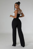 FOLDED SHELL SWAY V-NECK WIDE LEG JUMPSUIT (BLACK/WHITE)